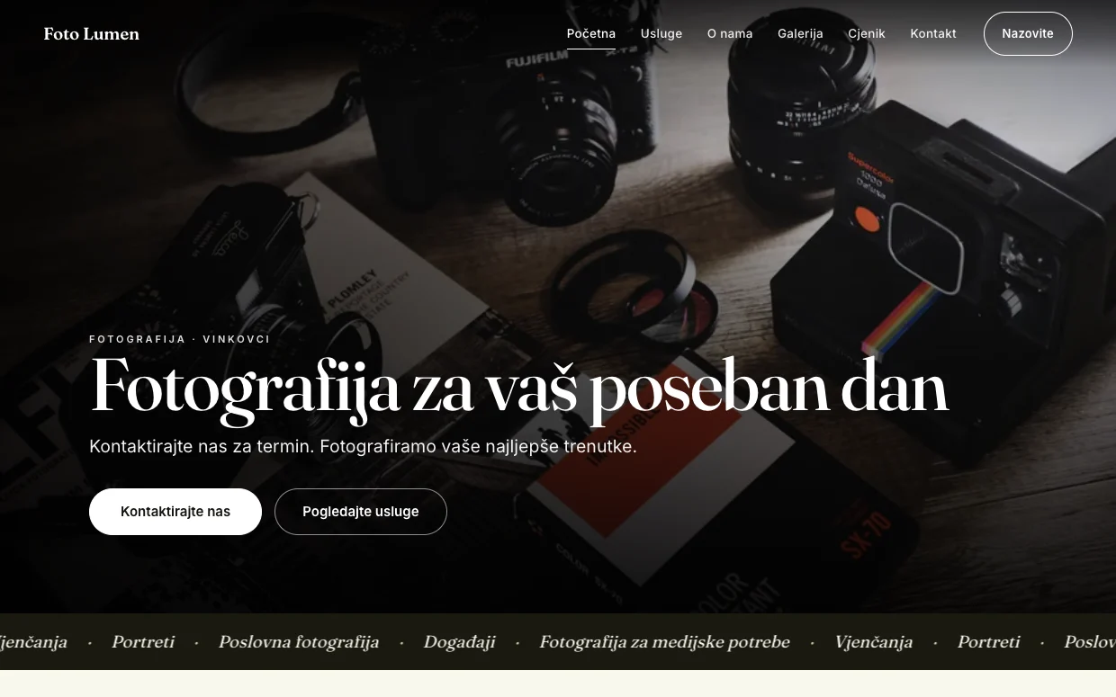Demo stranica Foto Lumen, izrađena kroz Simplex GO