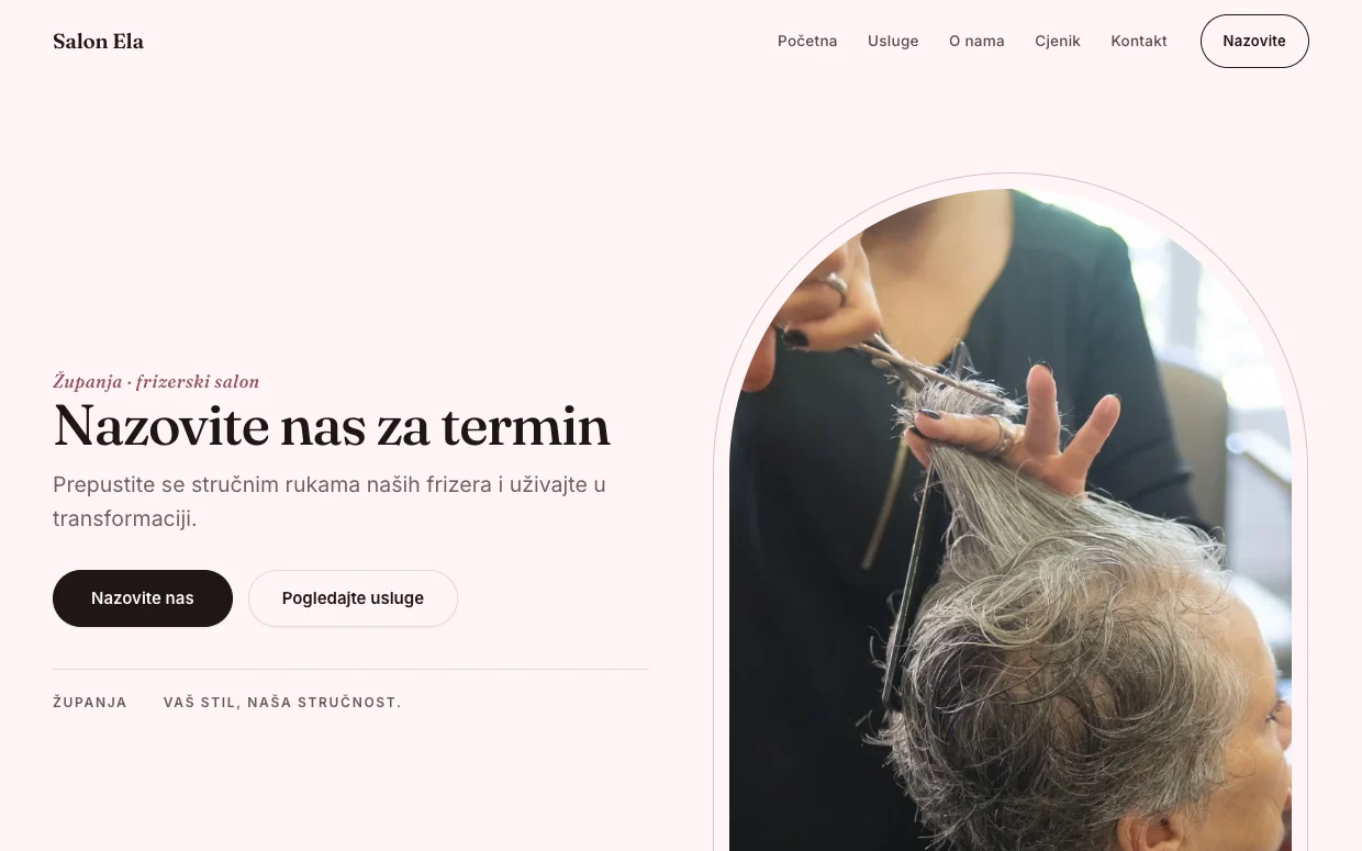 Demo stranica Salon Ela, izrađena kroz Simplex GO