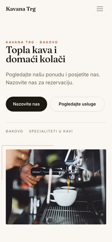 Kavana Trg — ista stranica na mobitelu