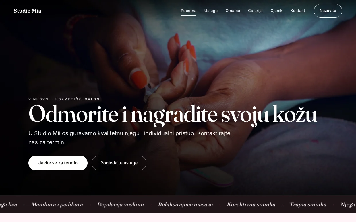 Studio Mia — stranica izrađena kroz Simplex GO