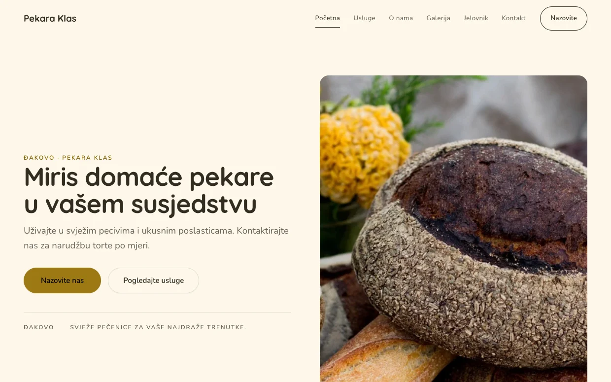 Pekara Klas — stranica izrađena kroz Simplex GO