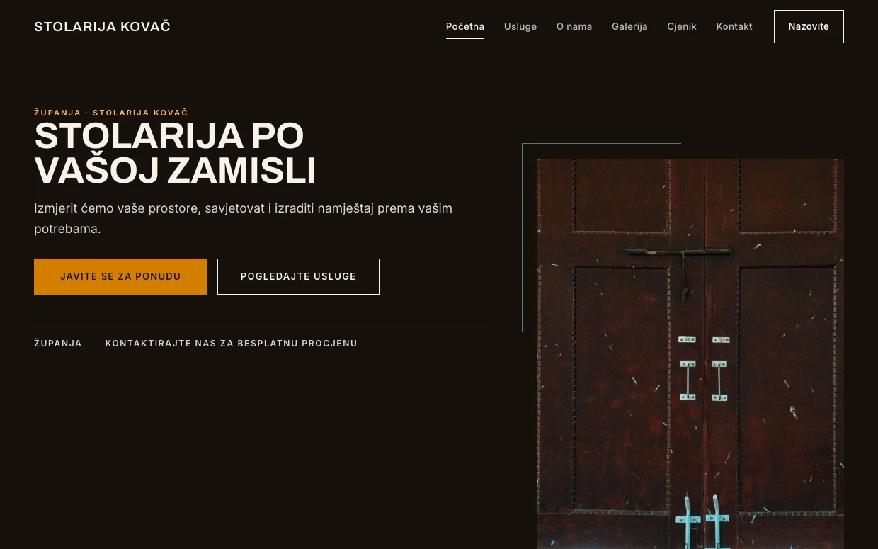 Stolarija Kovač — stranica izrađena kroz Simplex GO