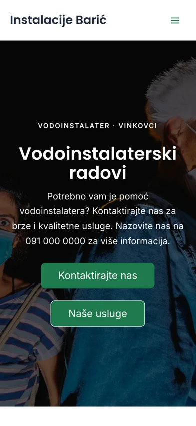 Instalacije Barić — ista stranica na mobitelu
