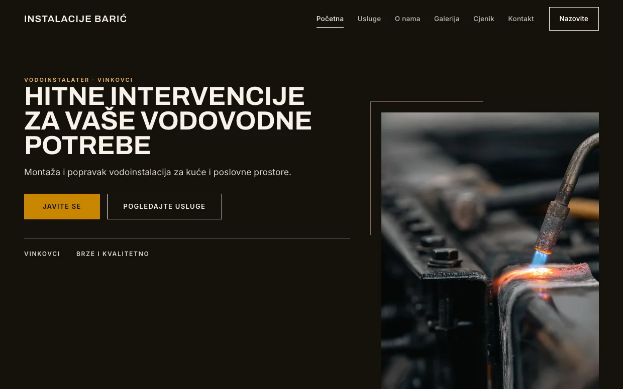 Instalacije Barić — stranica izrađena kroz Simplex GO